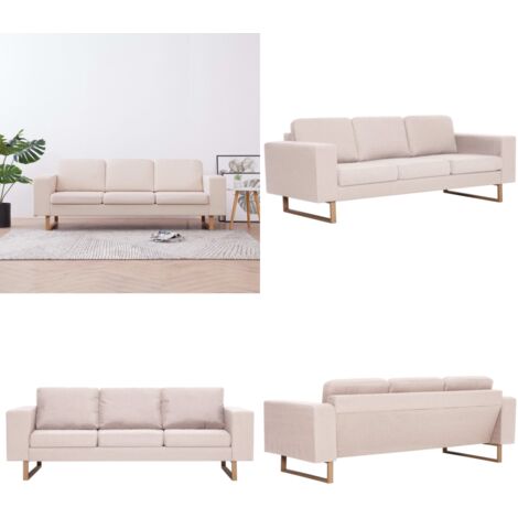 Sofá de 3 plazas de tela color crema - Sofá de tela - Sofá de madera