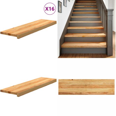 Peldaños de escalera 16 uds madera maciza roble marrón claro - Peldaños de escalera - Madera maciza