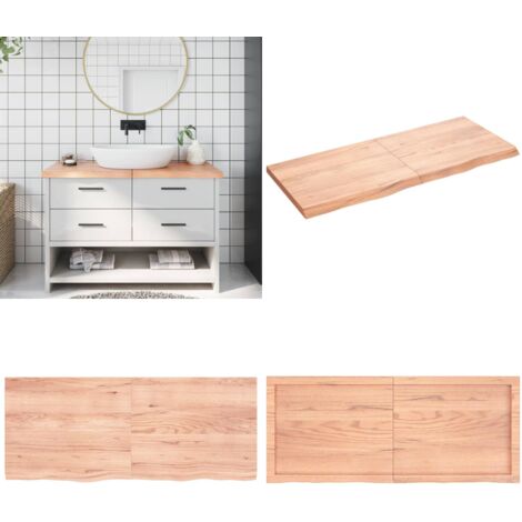 Encimera baño madera maciza tratada marrón claro 120x50x(2-4)cm - Encimera de madera - Madera maciza