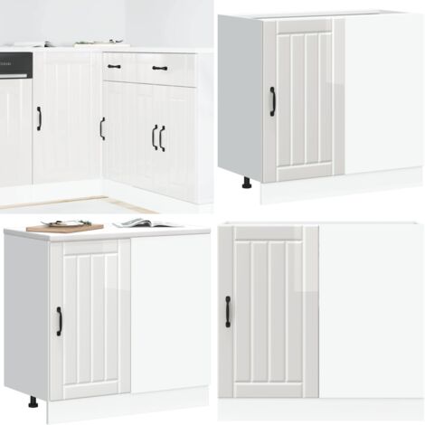 Armario bajo de cocina "Lucca" de madera de ingeniería blanco brillante - Almacenamiento bajo fregadero - Mueble bajo cocina