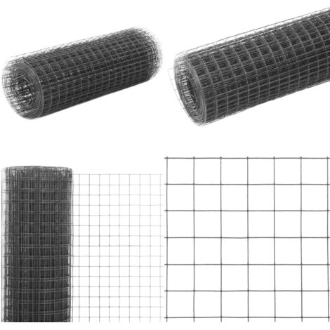 Alambrada de gallinero acero recubrimiento PVC gris 25x0,5 m - Alambre de acero - Cercado para gallinas