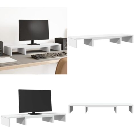 Soporte elevador pantalla ajustable madera blanco 80x24x10,5 cm - Soporte de monitor - Soporte de monitor madera