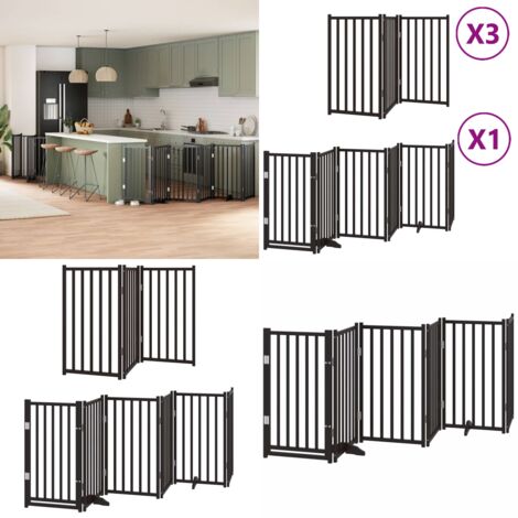Puerta de perros plegable 15 paneles madera álamo negra 750 cm - Puerta plegable para perros - Puerta de madera para perros