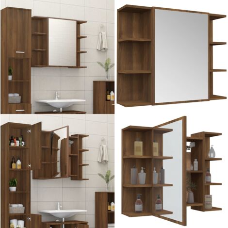 Armario con espejo baño madera marrón roble 80x20,5x64 cm - Armario con ...