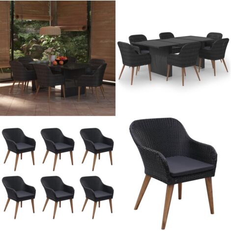 Juego de comedor para jardín 7 piezas ratán sintético negro - Comedor ...