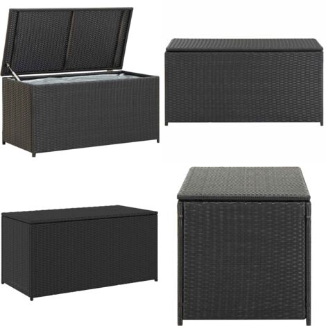 Caja de almacenaje de jardín ratán sintético negro 100x50x50 cm - Almacenamiento exterior - Caja de ratán sintético