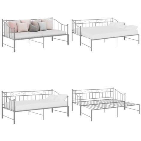 Estructura sofá cama extraíble sin colchón metal gris 90x200 cm - Cama de metal - Sofá cama con barandilla