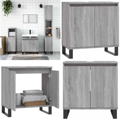 Armario de baño madera de ingeniería gris Sonoma 58x33x60 cm - Armario de baño gris - Armario de baño madera