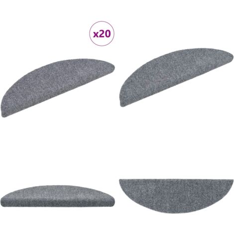 Felpudos autoadhesivos para escaleras, 20 unidades, 56 x 17 x 3 cm, gris claro, semicirculares - Tapetes para escaleras - Alfombra antideslizante