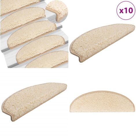 Alfombrillas para escaleras 10 unidades 65x21x4 cm Crema Semicircular Grande - Alfombras anti resbalón - Alfombras para escaleras crema