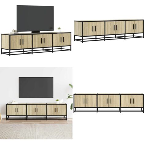 Mueble TV metal y madera ingeniería roble Sonoma 150x35x41 cm - Mueble de almacenamiento - Madera de ingeniería