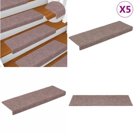 Felpudos autoadhesivos para escaleras, 5 unidades, 65 x 21 x 4 cm, borde rectangular marrón claro - Tapetes para escaleras - Anti resbalón