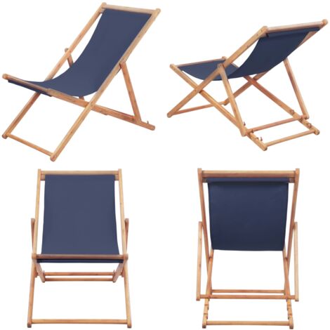 Silla de playa plegable de tela y estructura de madera azul - Silla de jardín - Silla de camping