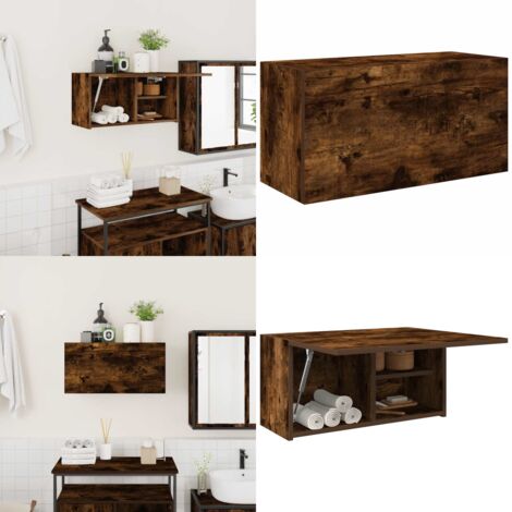 Mueble de pared baño madera ingeniería roble ahumado 60x25x30cm - Mueble de pared - Madera de ingeniería
