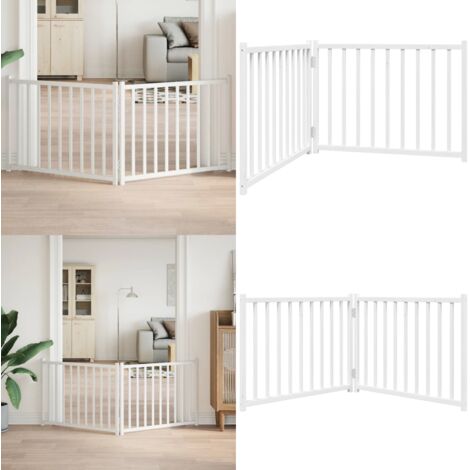 Puerta de perros plegable 2 paneles madera abeto blanco 160 cm - Puerta plegable para perros - Puerta de madera para perros