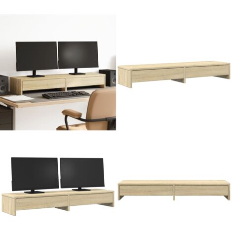 Soporte para monitor con cajones Roble Sonoma 100x27x15 cm Madera de ingeniería - Soporte para dos monitores - Cajón