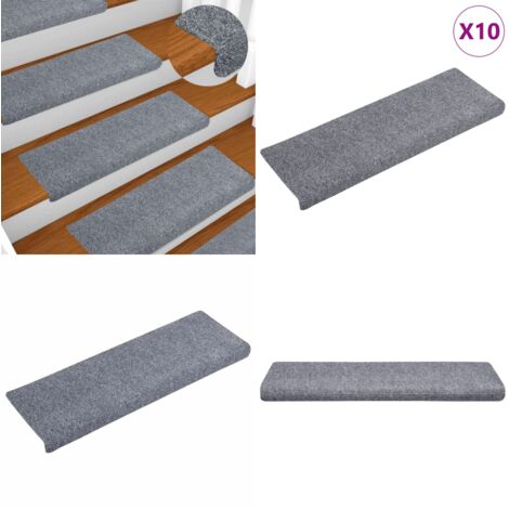 Felpudos autoadhesivos para escaleras, 10 unidades, 65 x 21 x 4 cm, gris claro, borde rectangular - Tapete para escaleras - Alfombra autoadhesiva