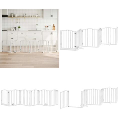 Puerta para perros plegable 3 paneles madera álamo blanca 300cm - Puerta plegable para perros - Puerta de madera para perros