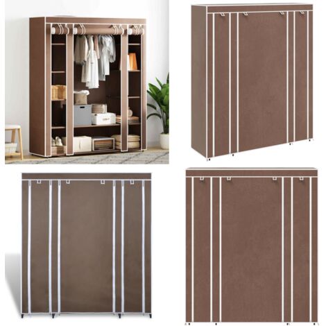 Armario de tela compartimentos y varillas marrón 45x150x176cm - Armario portátil - Armario para ropa