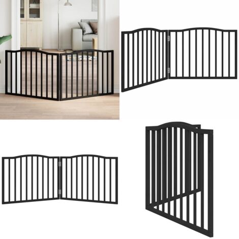 Puerta para perros plegable 2 paneles madera álamo negra 160 cm - Puerta plegable para perros - Puerta de madera para perros