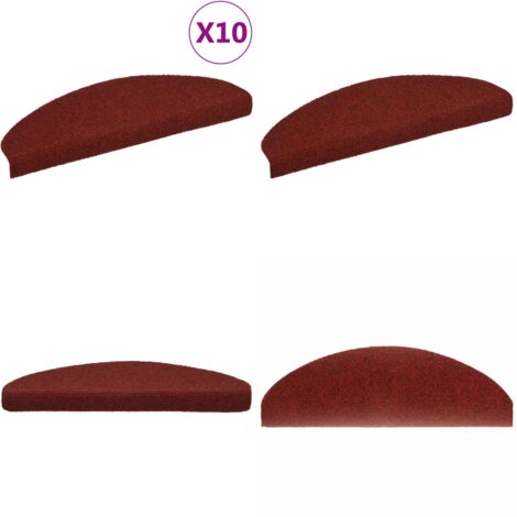 Felpudos autoadhesivos para escaleras, 10 unidades, 65 x 21 x 4 cm, color burdeos, semicirculares, grandes - Tapete para escaleras - Felpudo autoadhesivo