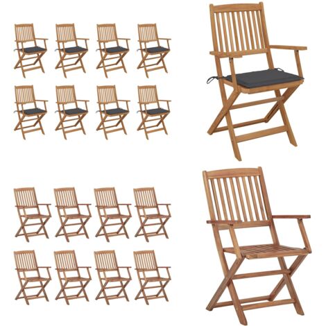 Sillas de jardín plegables 8 uds y cojines madera maciza acacia - Sillas de comedor - Sillas plegables