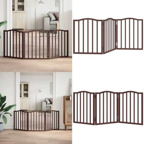 Puerta para perros plegable 3 paneles álamo marrón roble 150 cm - Puerta para perros plegable - Puerta para perros de madera