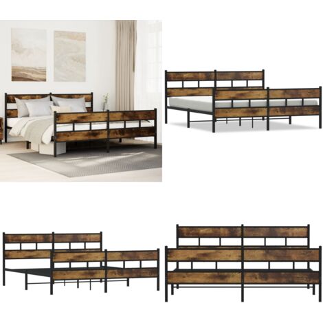 Estructura de cama sin colchón metal roble ahumado 180x200 cm - Cama sin colchón - Cama metálica (1/5)