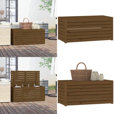 Baúl de jardín madera maciza pino marrón miel 101x50,5x46,5 cm - Almacenamiento exterior - Muebles de jardín