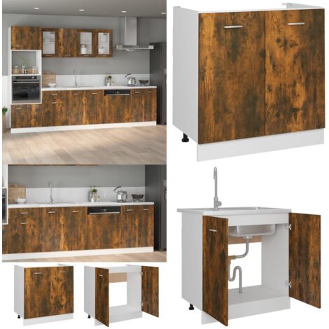Mueble bajo fregadero "Lyon" roble ahumado 80x46x81,5 cm madera de ingeniería - Cocina - Almacenamiento