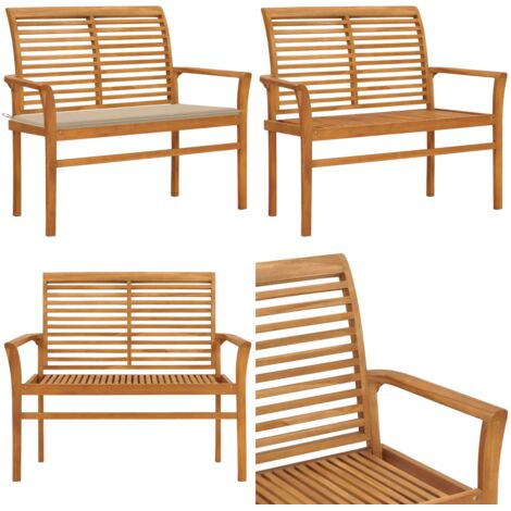 Banco de jardín madera maciza de teca con cojín beige 112 cm - Banco de exterior - Banco de madera (1/5)