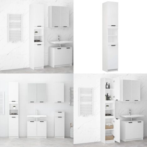 Armario de baño madera contrachapada blanco 32x34x188,5 cm - Armario de baño madera contrachapada - Armario de baño blanco