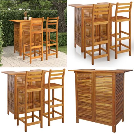 Juego muebles de bar para jardín 3 pzas madera maciza de acacia - Bar ...