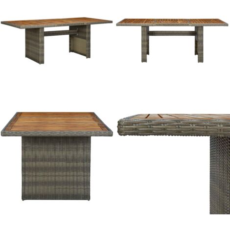 Mesa de jardín ratán sintético marrón y madera maciza acacia - Ratán sintético - Madera maciza