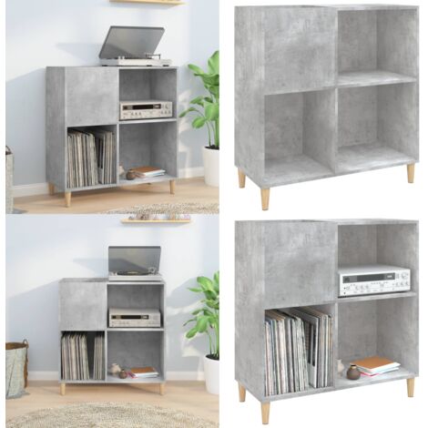 Mueble discos madera contrachapada gris hormigón 84,5x38x89 cm - Armario para vinilos - Almacenamiento de discos
