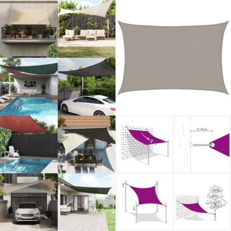 Toldo de vela rectangular HDPE gris claro 160 g/m² 2,5x3,5 m - Toldo de polietileno - Toldo de jardín