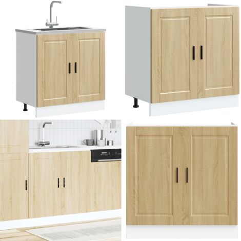 Mueble bajo fregadero Porto roble sonoma madera diseñada - Almacenamiento cocina - Madera de ingeniería
