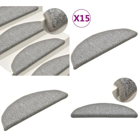 Felpudos para escaleras (15 unidades, 56 x 17 x 3 cm, gris claro, semicirculares) - Alfombras para escaleras - Alfombras antideslizantes