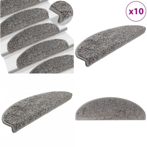 Felpudos para escaleras (10 unidades, 65 x 21 x 4 cm, gris, semicirculares, grandes) - Alfombras antideslizantes - Alfombras para escaleras semicirculares