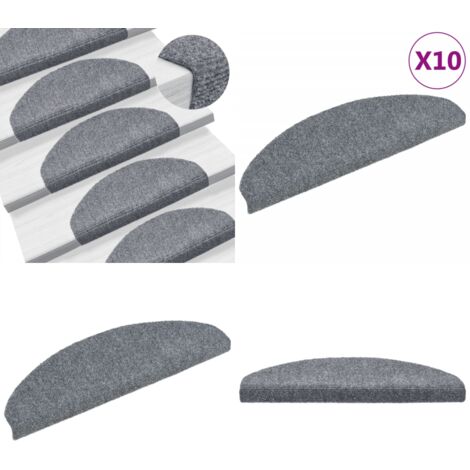 Felpudos autoadhesivos para escaleras, 10 unidades, 65 x 21 x 4 cm, gris claro, semicirculares, grandes - Tapete para escaleras - Alfombra autoadhesiva