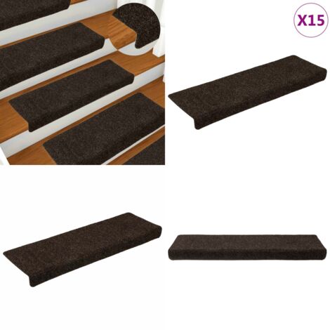 Felpudos autoadhesivos para escaleras, 15 unidades, 65 x 21 x 4 cm, marrón oscuro, borde rectangular - Tapetes para escaleras - Alfombra autoadhesiva