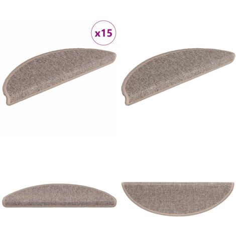 Felpudos para escaleras (15 unidades, 56 x 17 x 3 cm, beige oscuro, semicirculares) - Alfombras anti resbalón - Alfombras para escaleras semicirculares