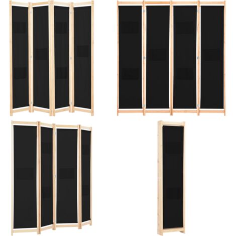 Biombo divisor de 4 paneles de tela negro 160x170x4 cm - Biombo de tela - Separador de habitación