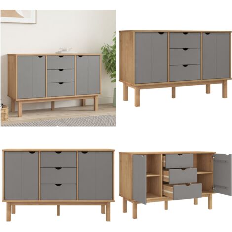 Aparador OTTA madera maciza pino marrón y gris 113,5x43x73 cm - Aparador OTTA - Aparador de pino