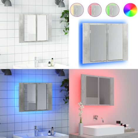 Armario espejo baño luz LED acrílico gris hormigón 60x12x45 cm - Espejo baño - Luz LED baño