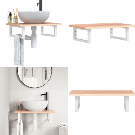 Estante de lavabo de pared de acero y madera maciza de roble - Estante de pared - Estante de lavabo