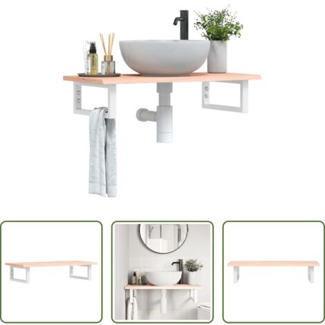 Estantería de pared - Estante de lavabo de pared de acero y madera maciza de roble