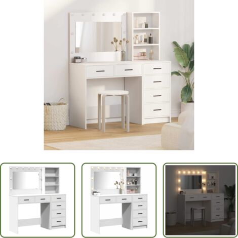 vidaXL Mesa de tocador blanca -  Mesa de tocador Blanco 78.5 x 41 x 135 cm Madera contrachapada