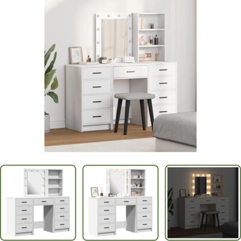 vidaXL Cajón -  Mesa de tocador con cajón 3 pcs Blanco 40 x 41 x 135 cm