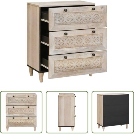 Almacenamiento -  Vitrina con cajón Blanco 60 x 33 x 75 cm madera maciza de mango